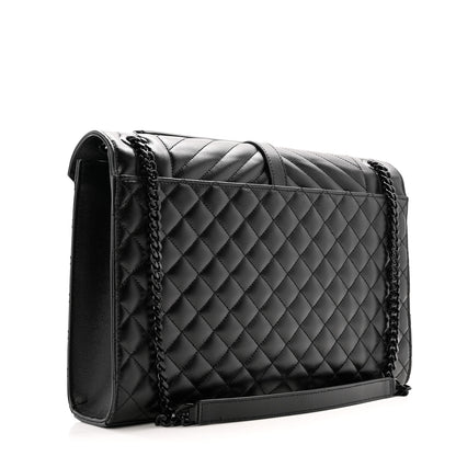 Saint Laurent Grain De Poudre Textured Mixed Matelasse Large Triquilt Monogram Monochrome Satchel Black 3 of 13