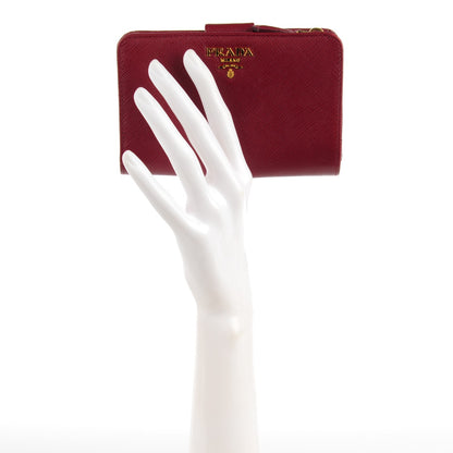 Prada Saffiano Metal Compact Wallet Cherry 2 of 7