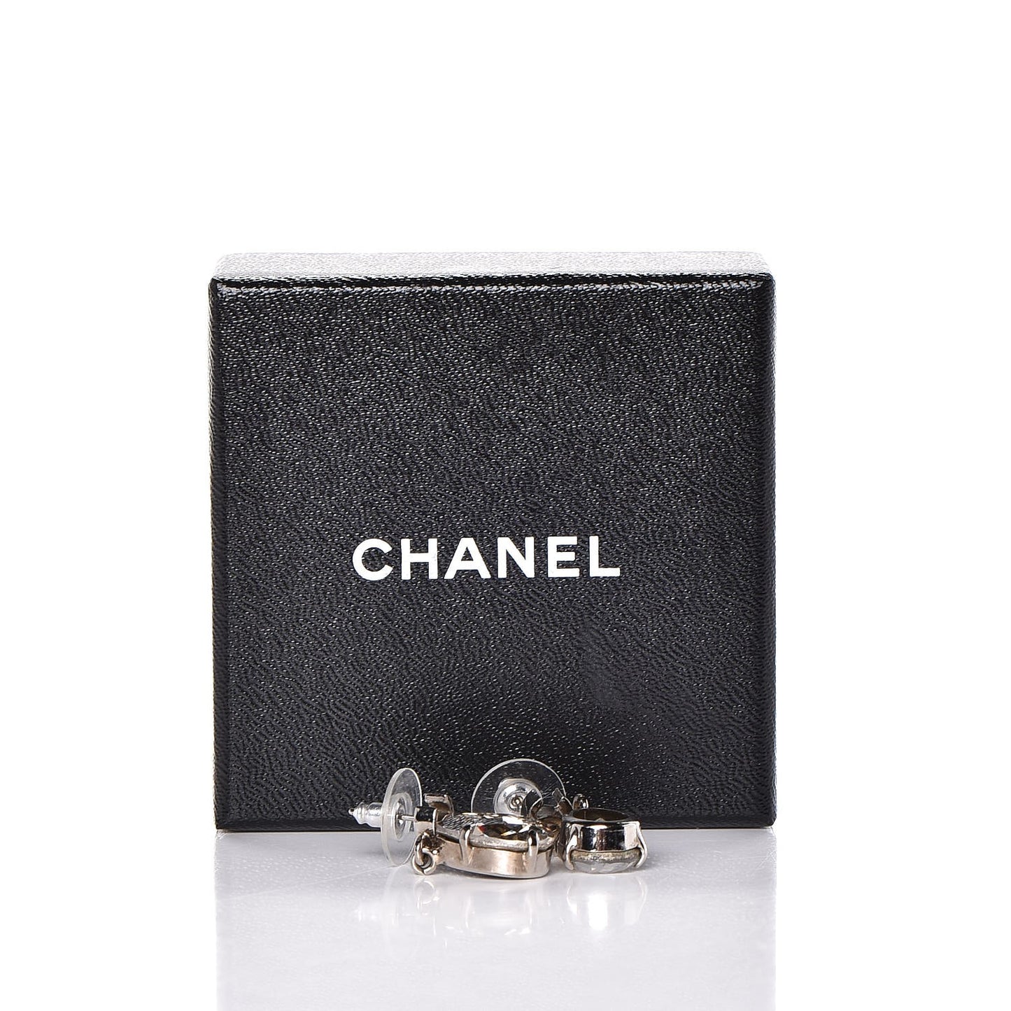 Crystal CC Drop Earrings Silver