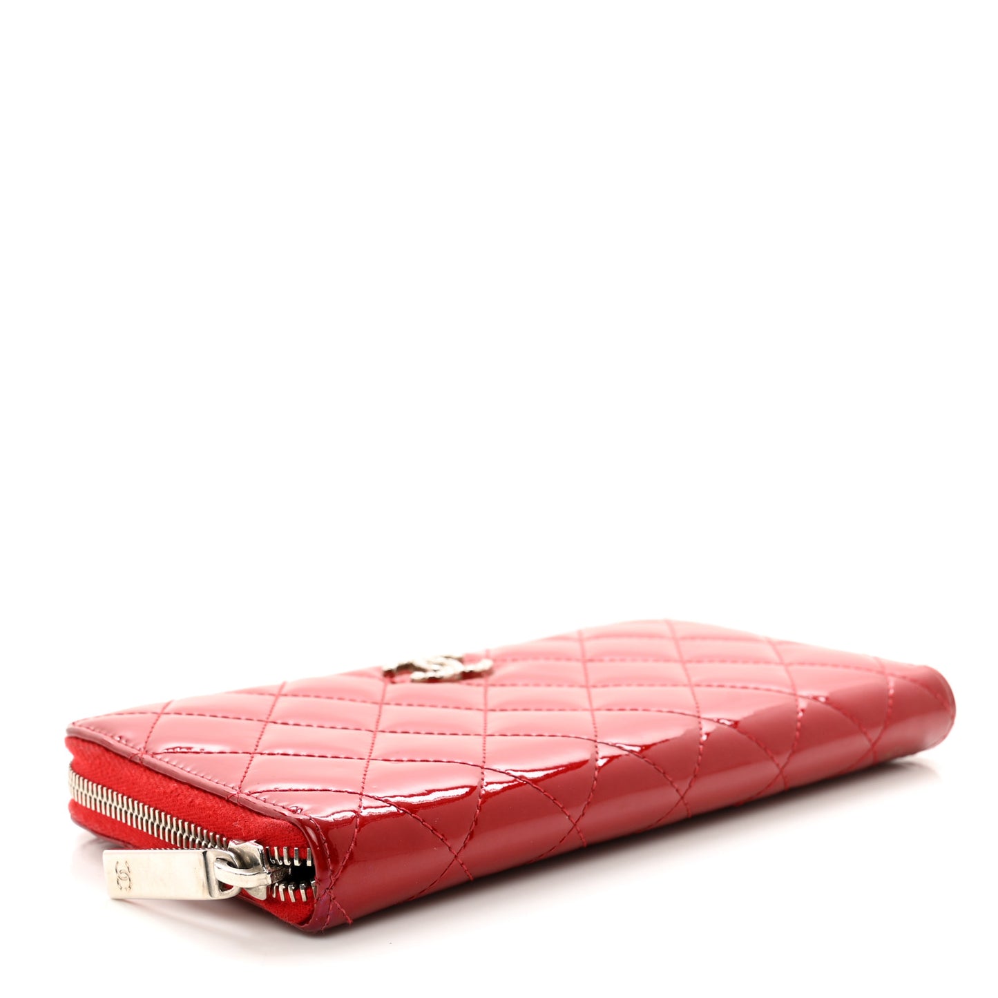 Patent Quilted Brilliant Zip Around Wallet Red