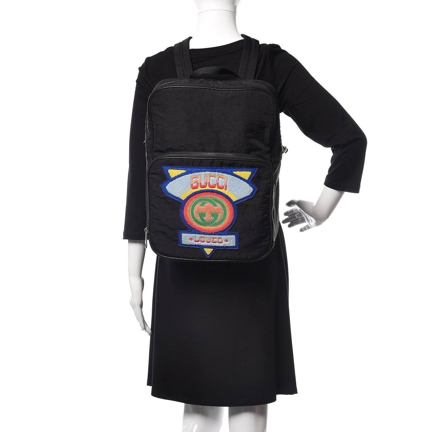 Gucci Nylon Twill 80s Logo Patch Backpack Black 2 of 10