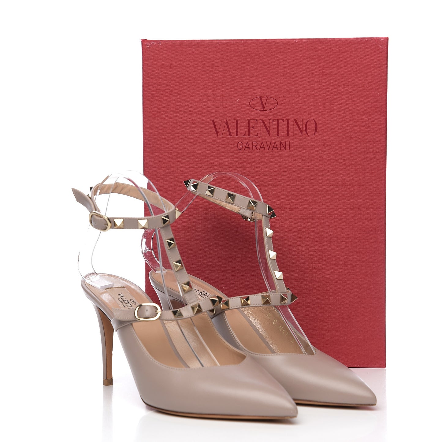 Nappa Rockstud Ankle Strap High Heel Mules 39 Poudre