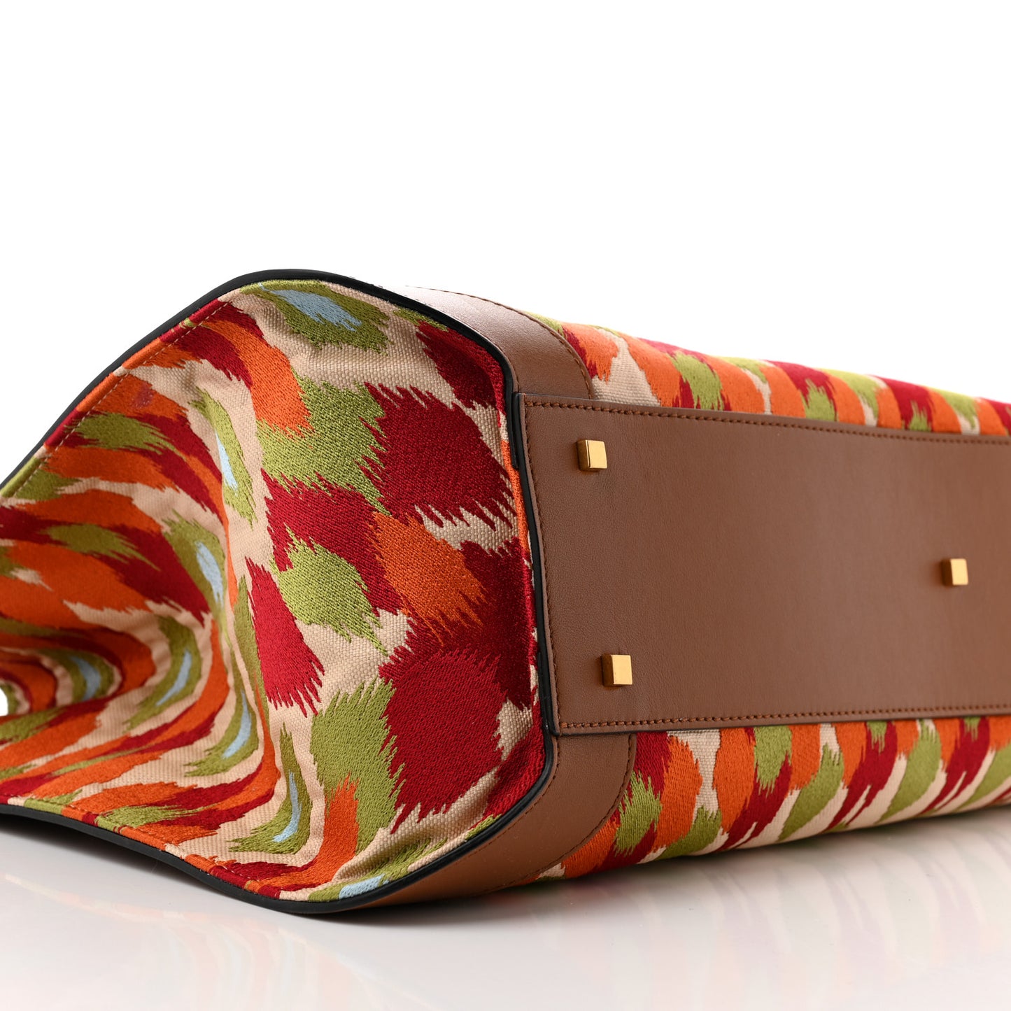 Canvas Calfskin Large Printed Vlogo Signature Tote Saddle Brown Multicolor