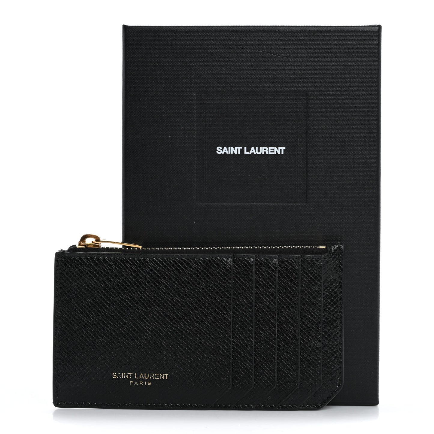Calfskin 5 Fragments Zip Pouch Card Holder Black