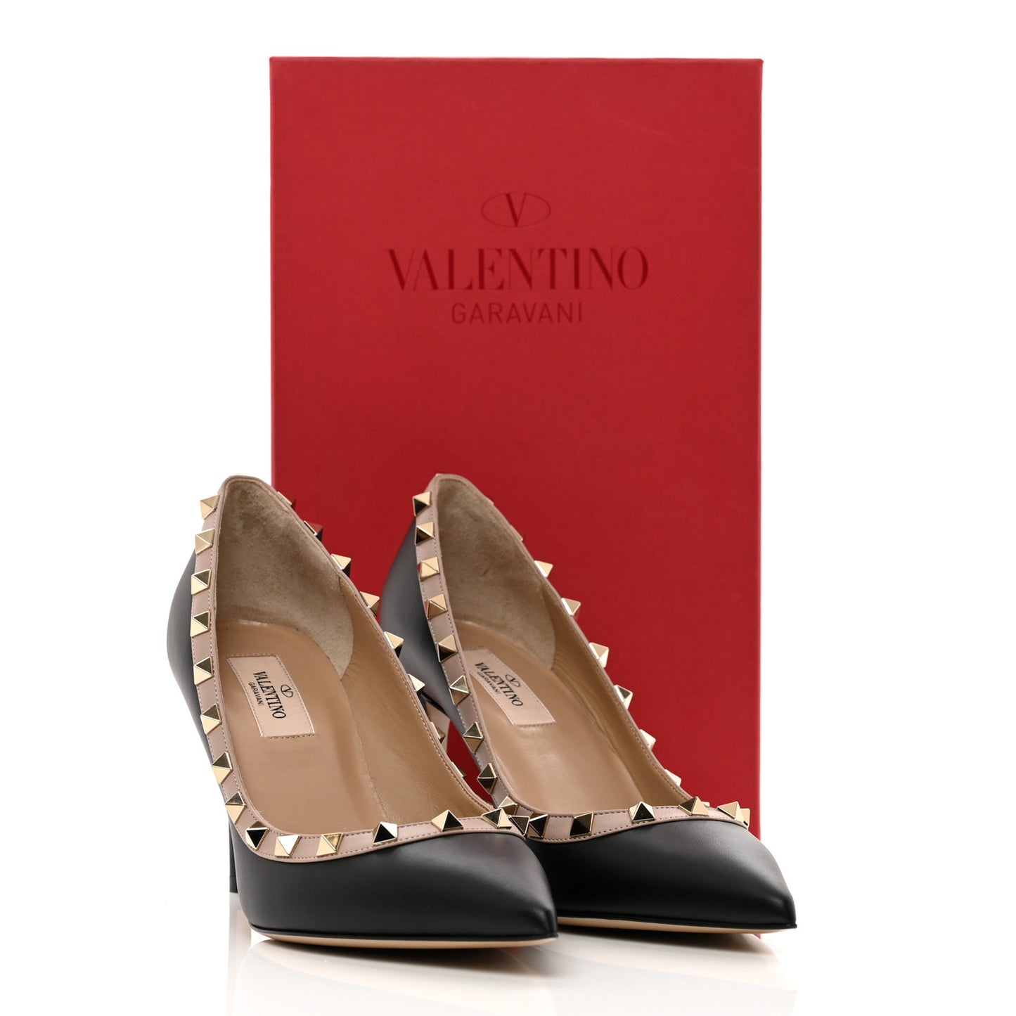 Calfskin Rockstud 85mm Pumps 37.5 Black Poudre