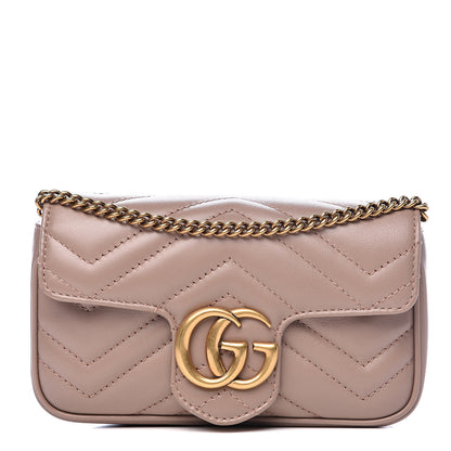 Gucci Calfskin Matelasse Super Mini GG Marmont Shoulder Bag Porcelain Rose 1 of 11