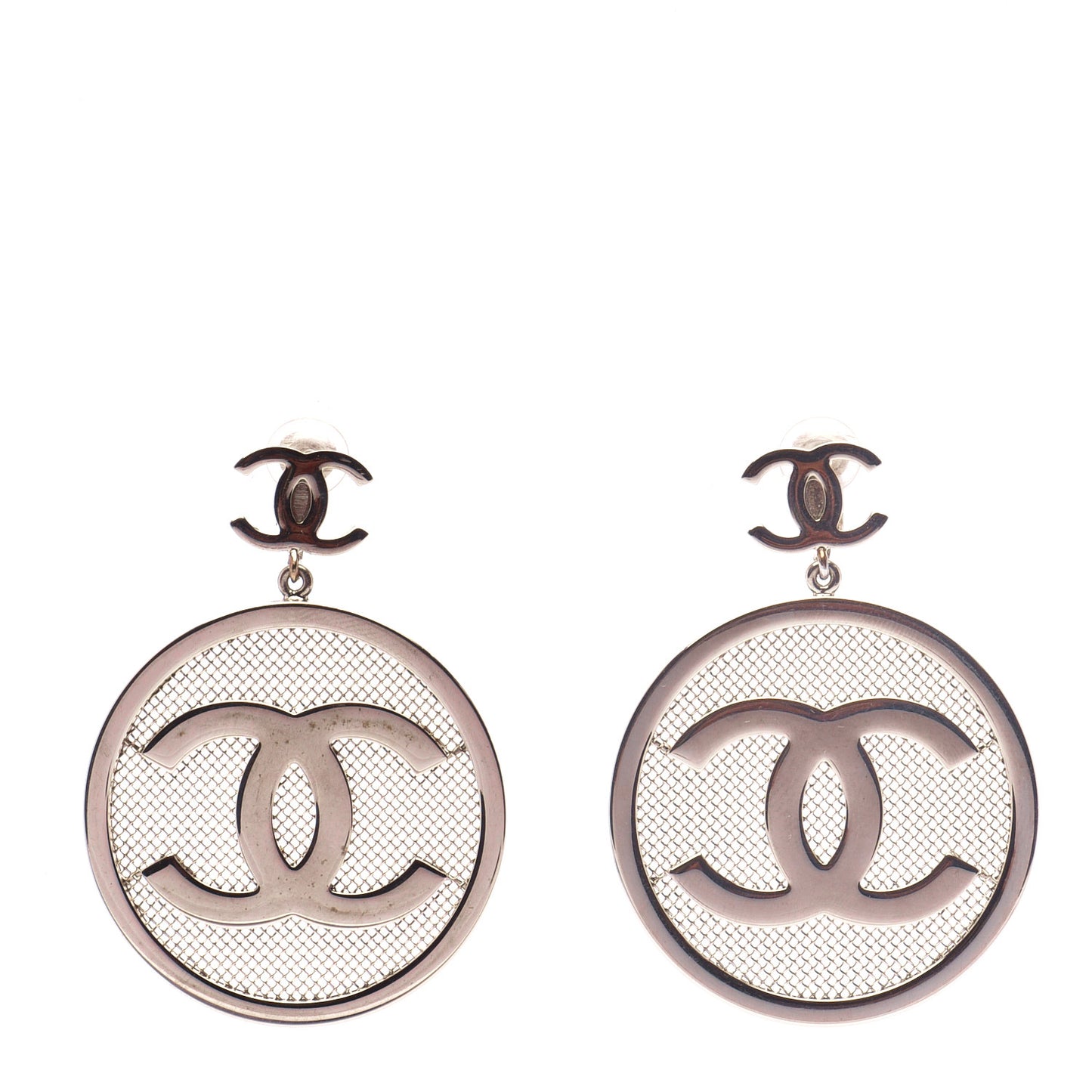 Metal Mesh Circle CC Clip On Earrings Gold