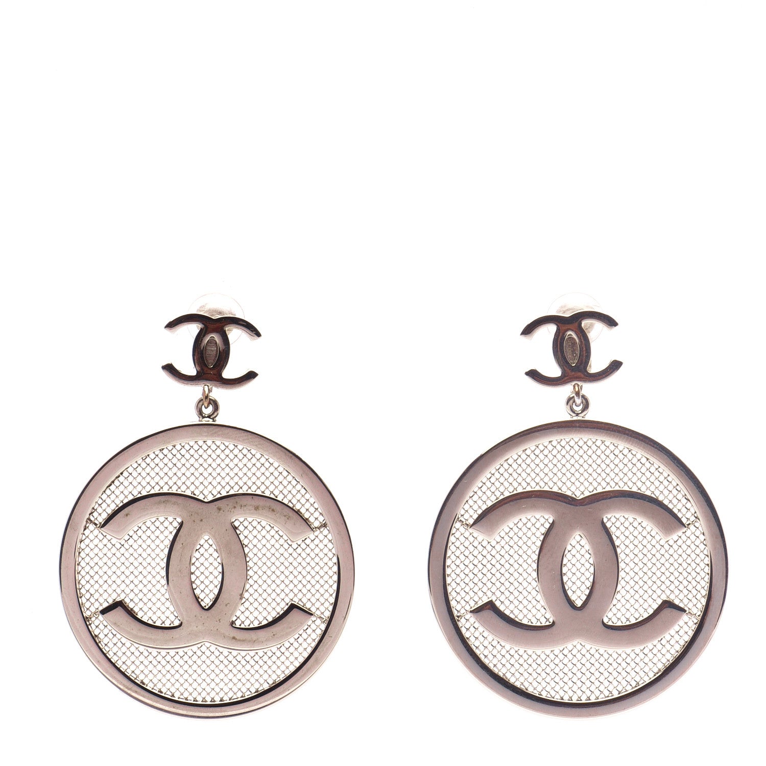 Chanel Metal Mesh Circle CC Clip On Earrings Gold 1 of 5