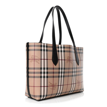 Burberry Grainy Calfskin Haymarket Check Small Reversible Tote Black 6 of 8