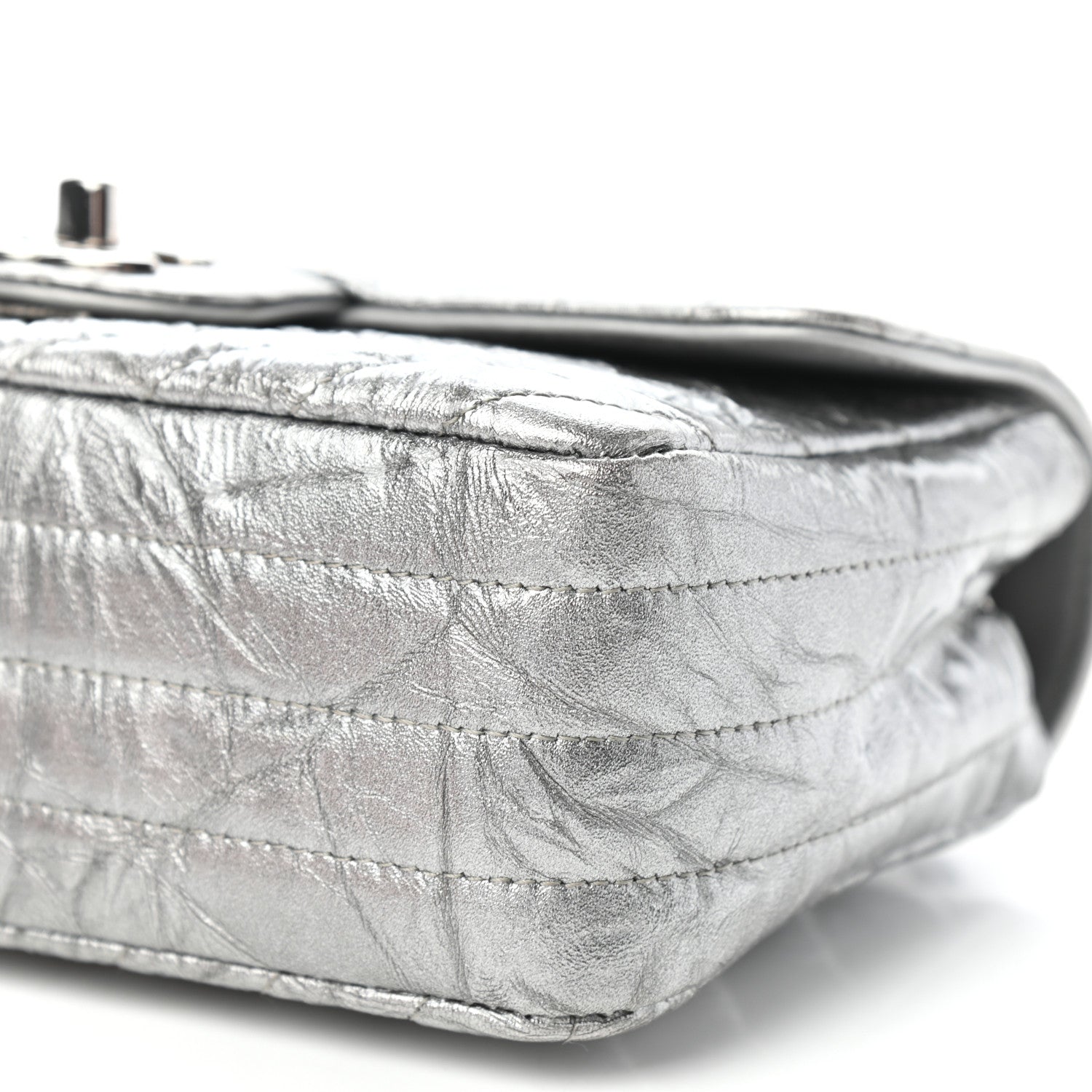 Chanel Patent Metallic Crumpled Calfskin Chevron Quilted Mini Rectangular Flap Silver 10 of 11