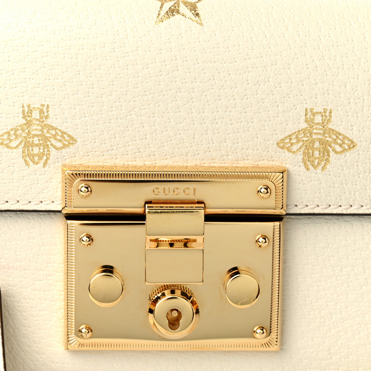 Gucci Grained Calfskin Bee Star Small Padlock Shoulder Bag White 8 of 10