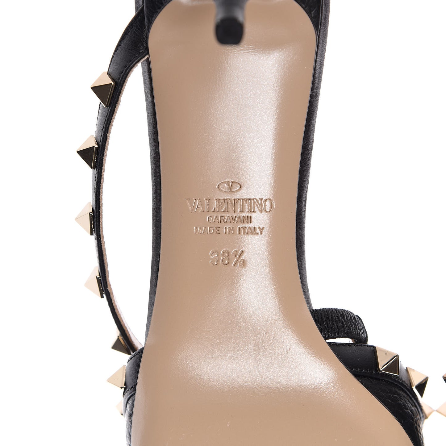 Pebbled Calfskin Rockstud Cross Strap 50mm Mules 38.5 Black