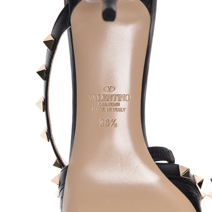 Valentino Garavani Pebbled Calfskin Rockstud Cross Strap 50mm Mules 38.5 Black 6 of 9
