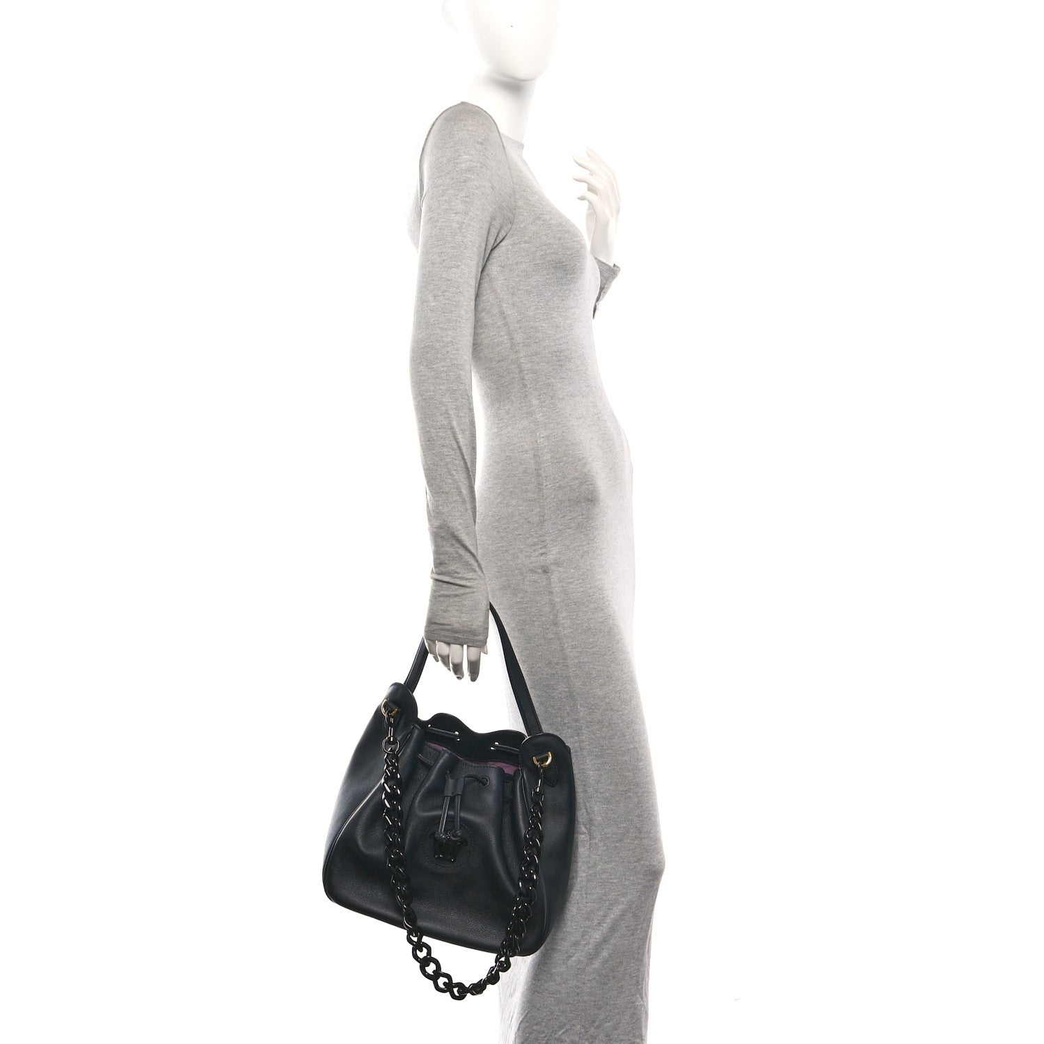 Versace Grained Calfskin La Medusa Bucket Bag Black 2 of 10