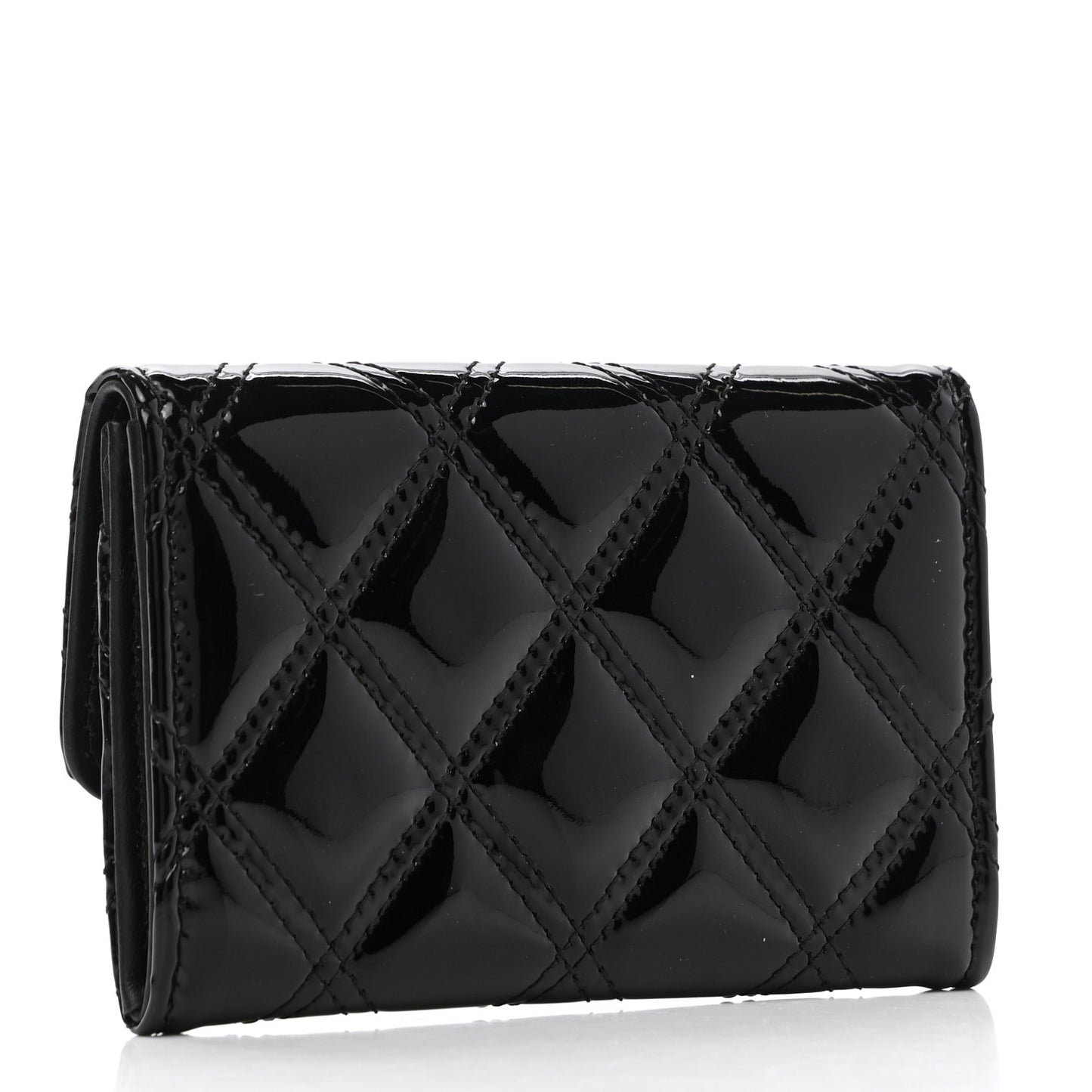 Patent Quilted Flap Card Holder Black