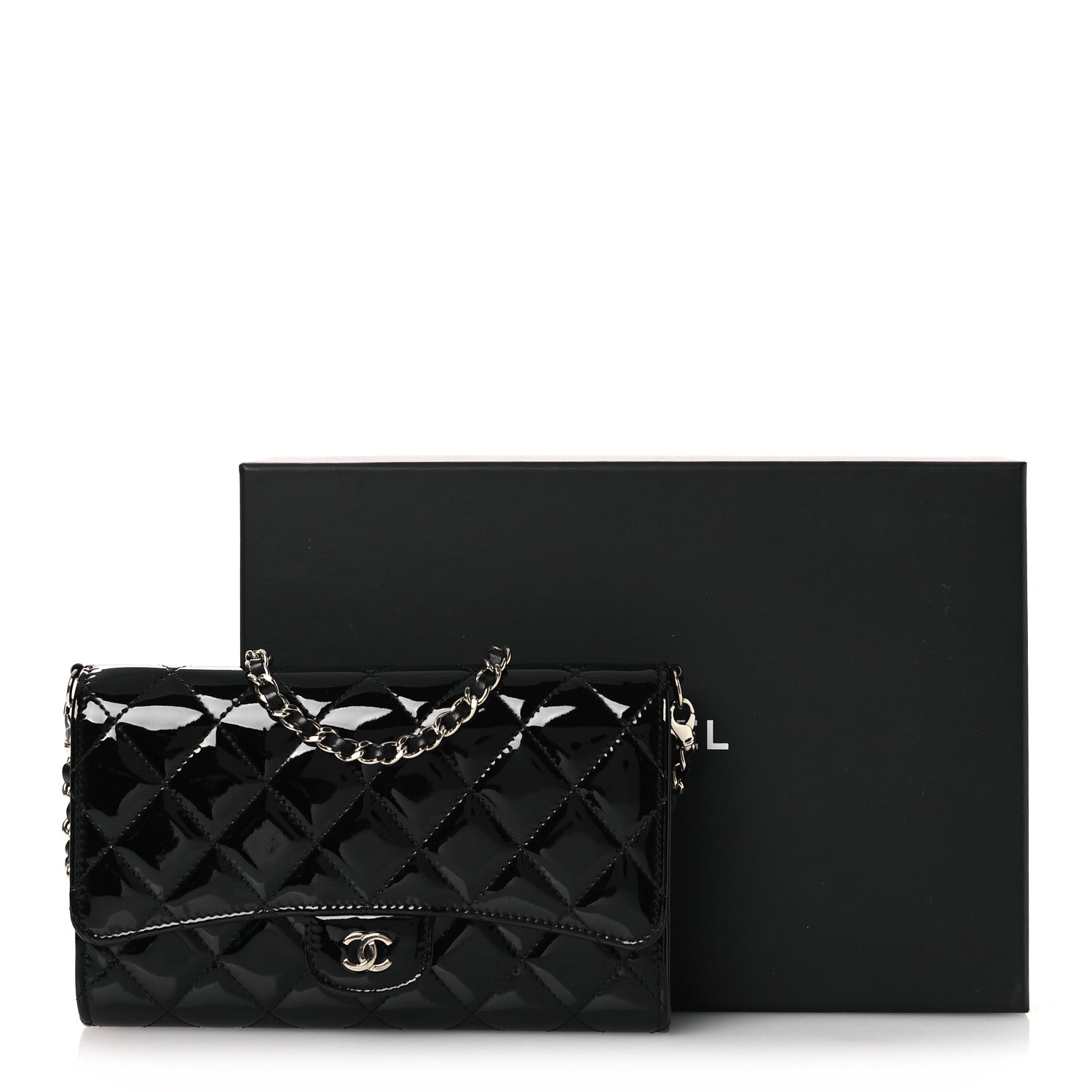 Chanel Patent Quilted Wallet On Removable Chain WOC Black 14 of 14