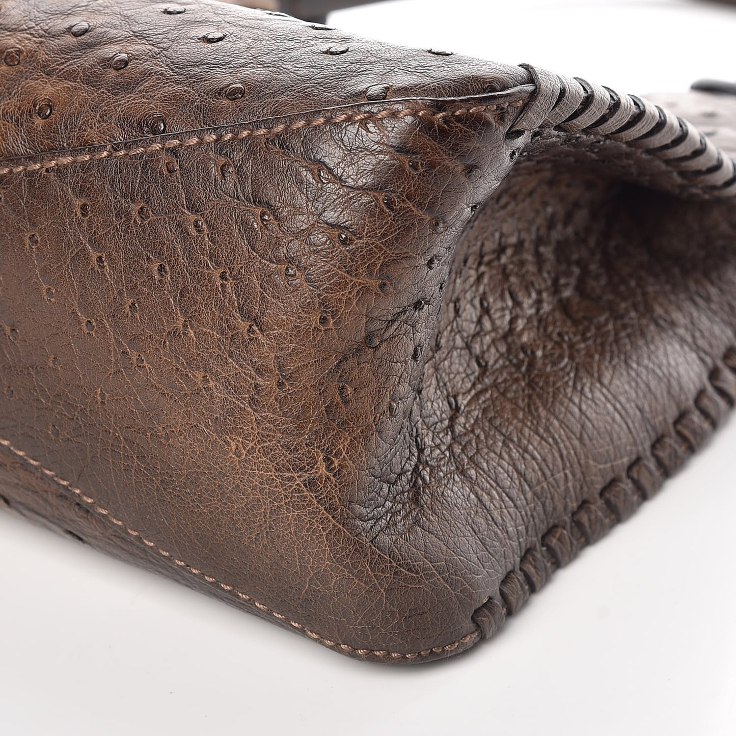 Ostrich Whipstitch Wooden Handle Small Hobo Brown