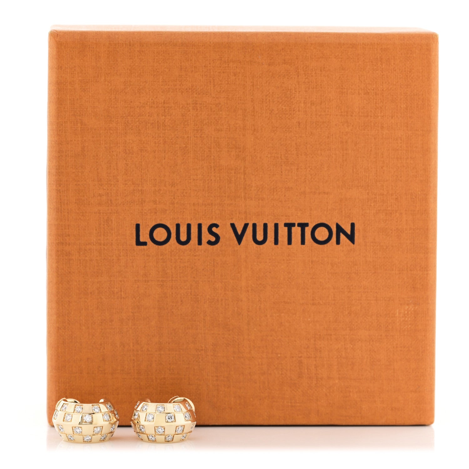 Louis Vuitton 18K Yellow Gold Diamond Le Damier Double Hoop Earrings 5 of 5