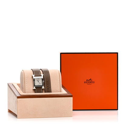 Hermes Stainless Steel Swift Diamond Mother of Pearl 21mm Heure H Hour Double Tour Quartz Watch Etoupe 5 of 5