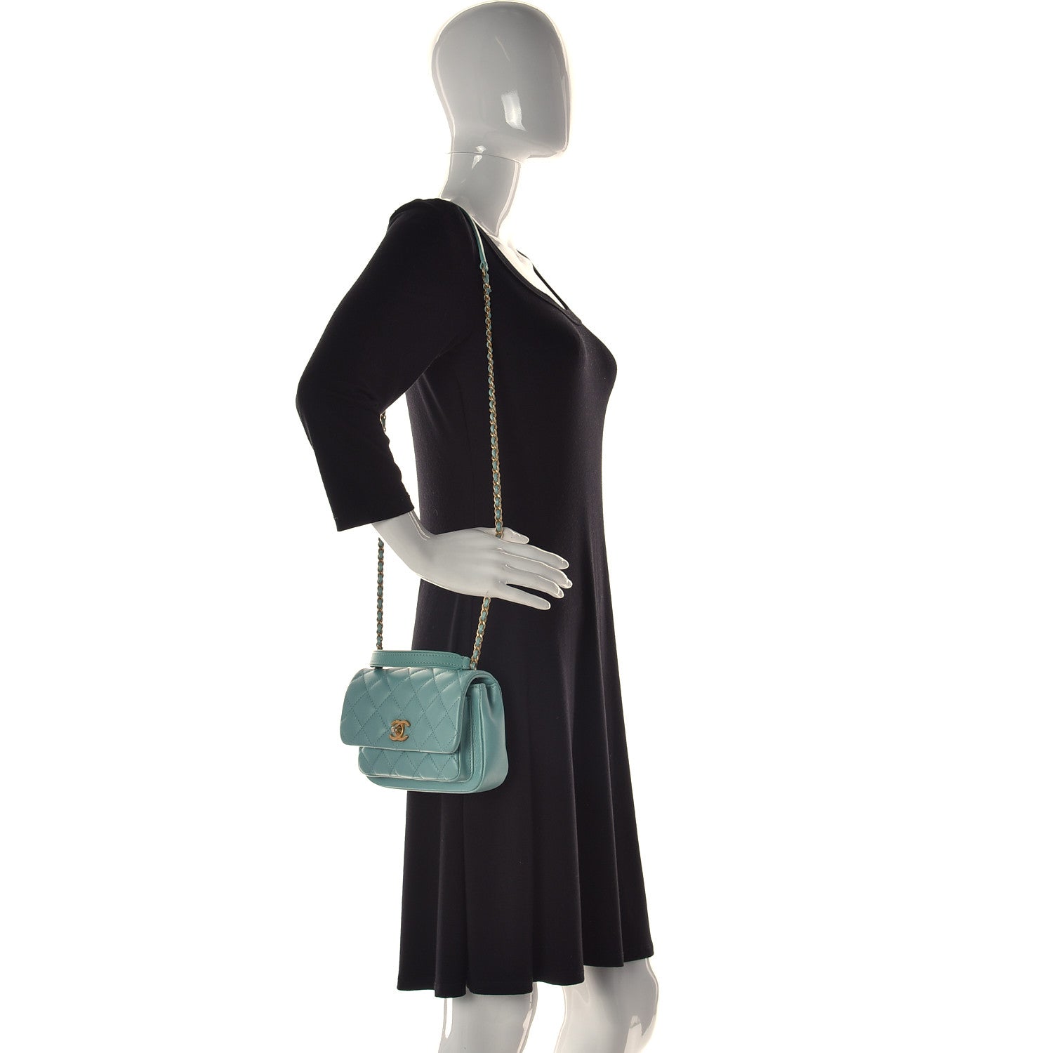 Chanel Calfskin Quilted Top Handle Flap Light Blue 2 of 11