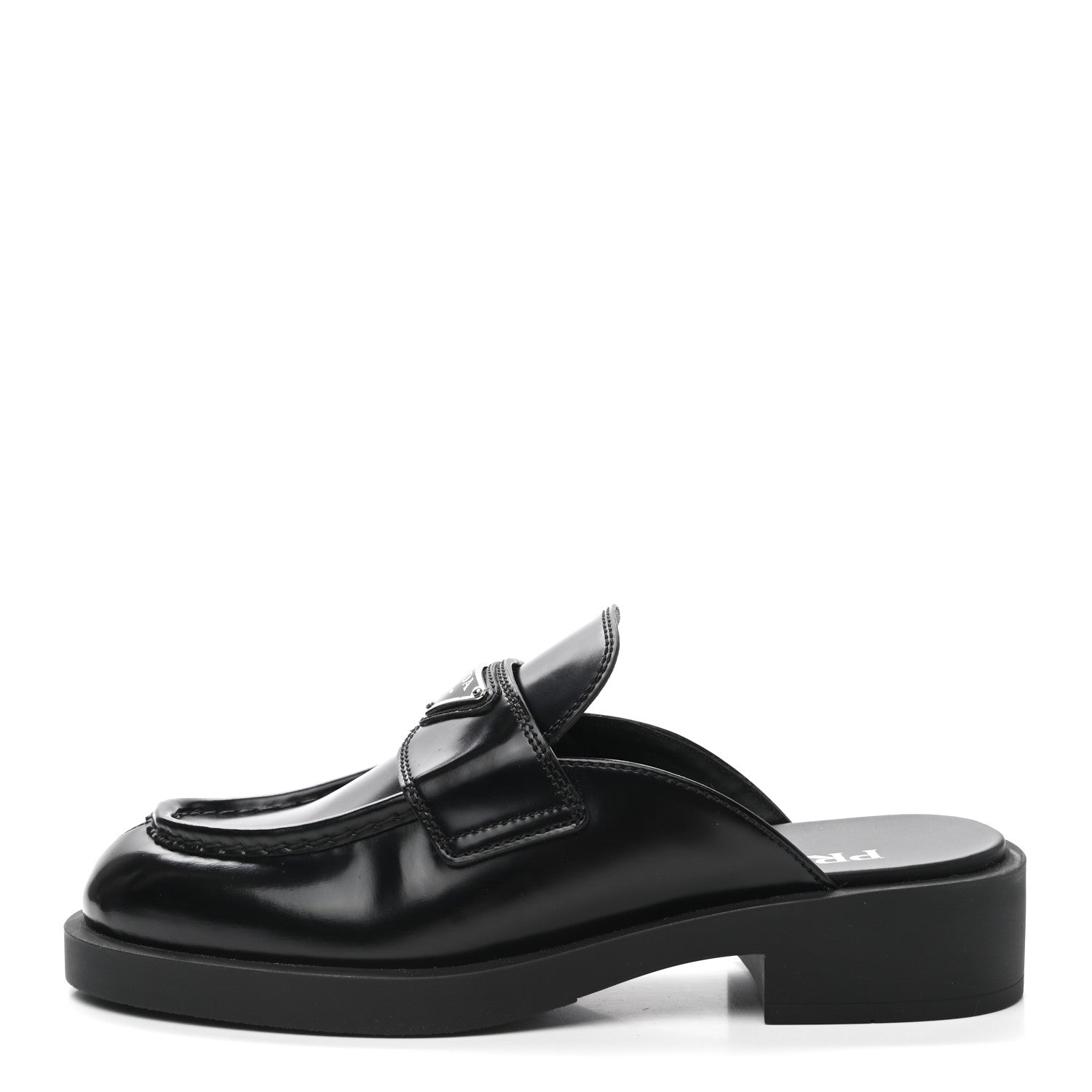 Prada Spazzolato Triangle 40mm Loafer Mules 38 Black 1 of 10