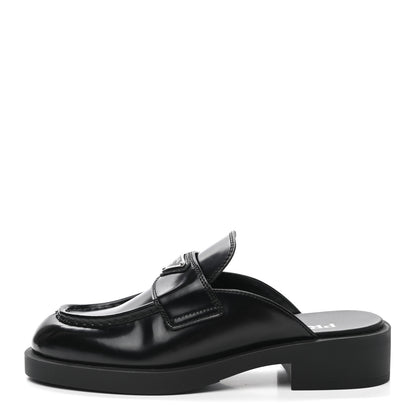 Prada Spazzolato Triangle 40mm Loafer Mules 38 Black 1 of 10