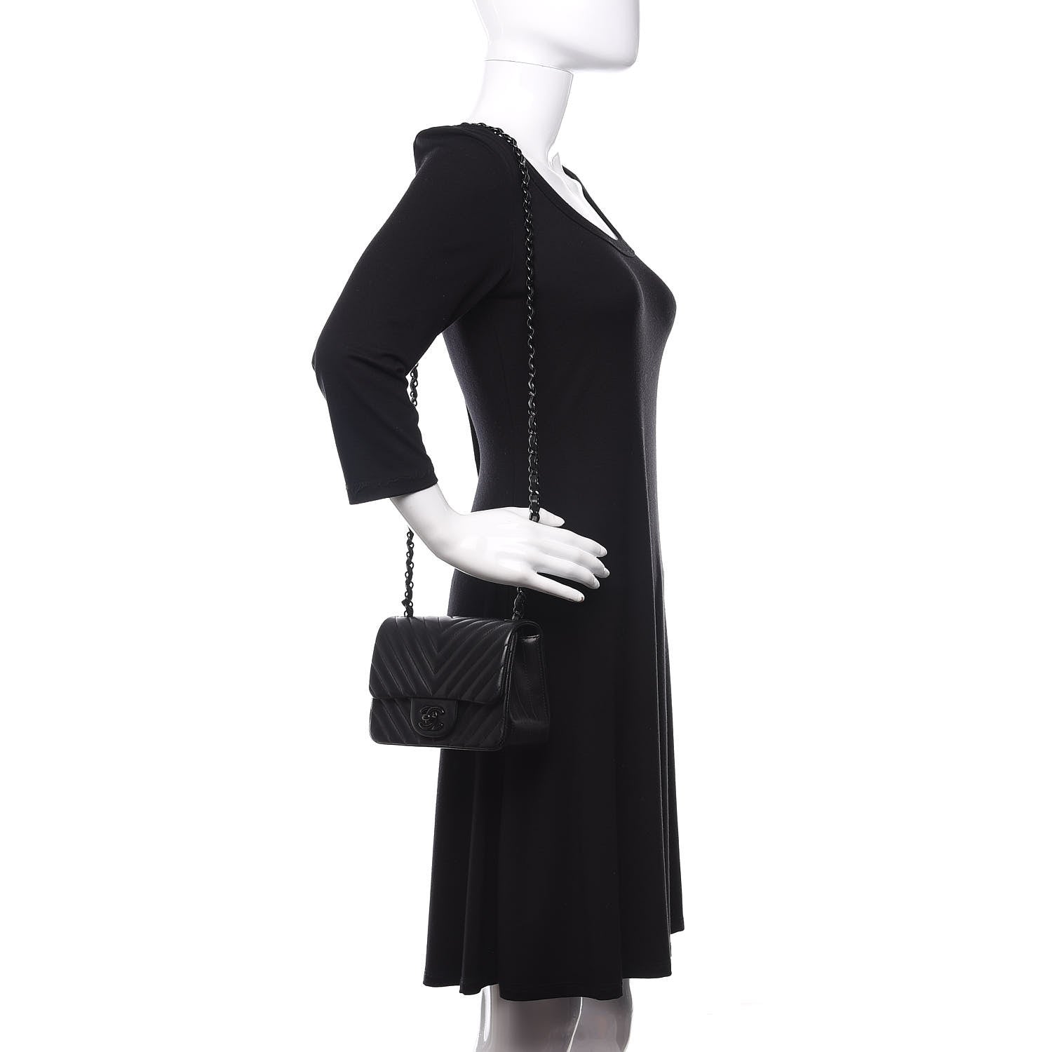 Chanel Lambskin Chevron Quilted Mini Square Flap So Black 2 of 11
