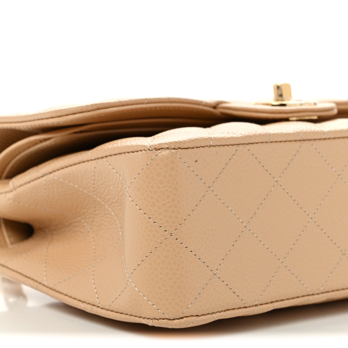 Caviar Quilted Small Double Flap Beige