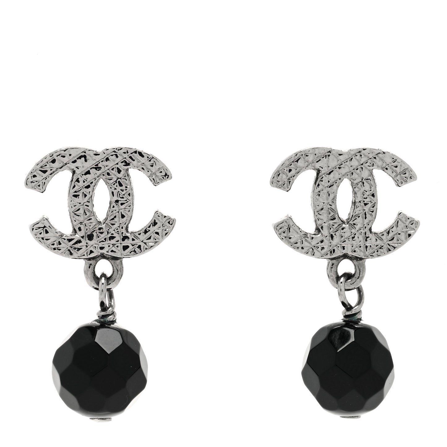 Beaded CC Drop Earrings Ruthenium Black