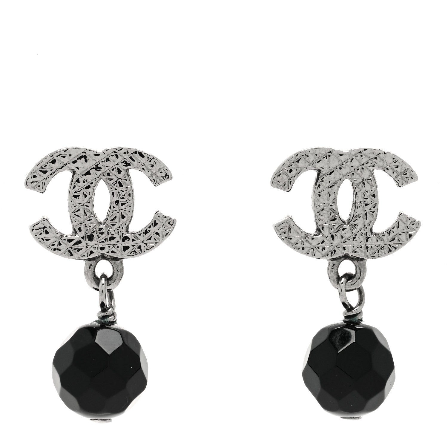 Chanel Beaded CC Drop Earrings Ruthenium Black 1 of 3