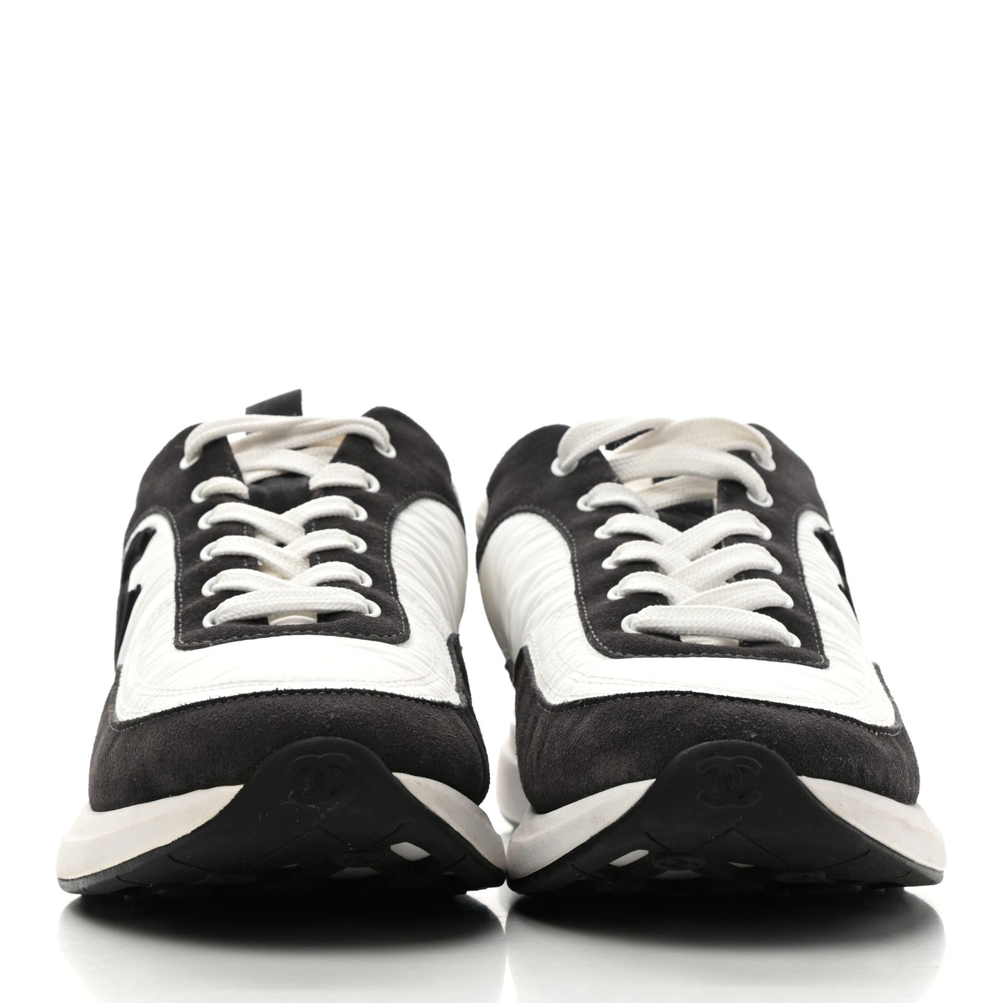 Nylon Suede Calfskin CC Sneakers 41 White Dark Grey