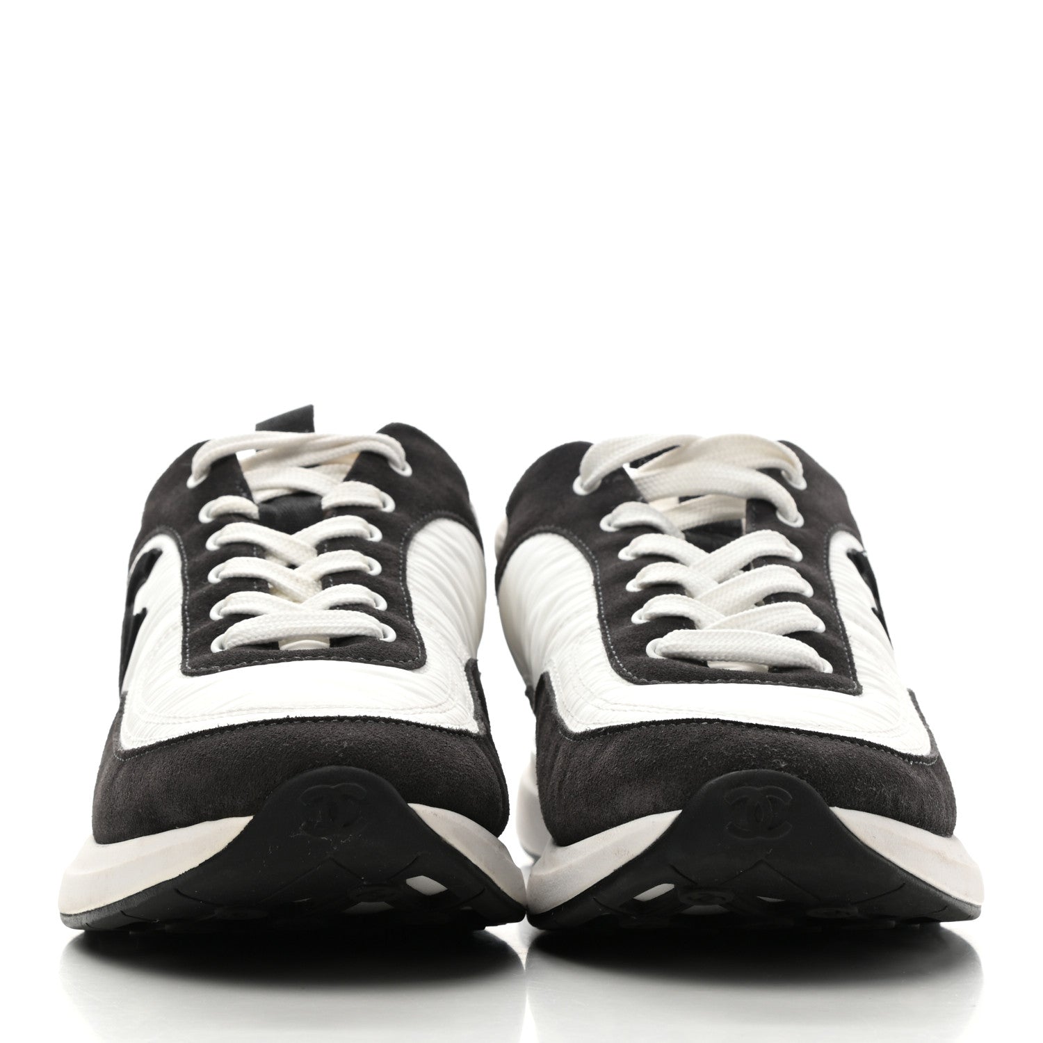Chanel Nylon Suede Calfskin CC Sneakers 41 White Dark Grey 2 of 9