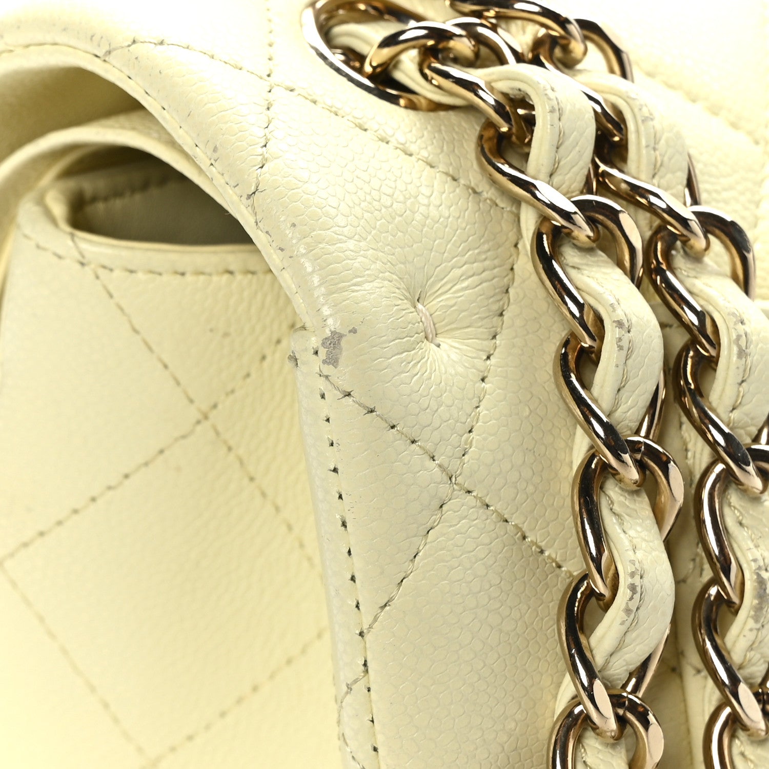 Chanel Caviar Quilted Jumbo Double Flap Light Yellow 15 of 15