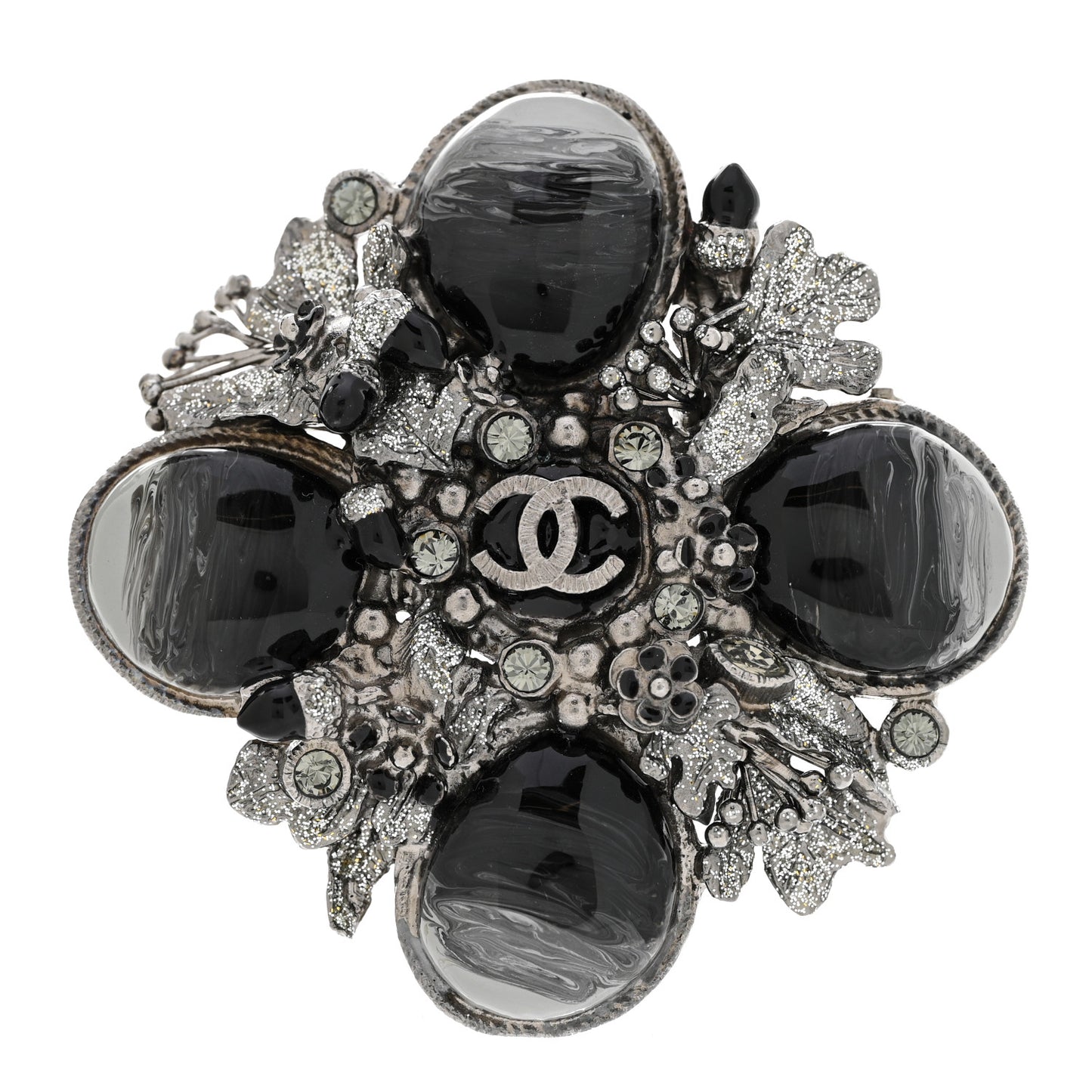 Ruthenium Resin CC Cross Brooch Silver