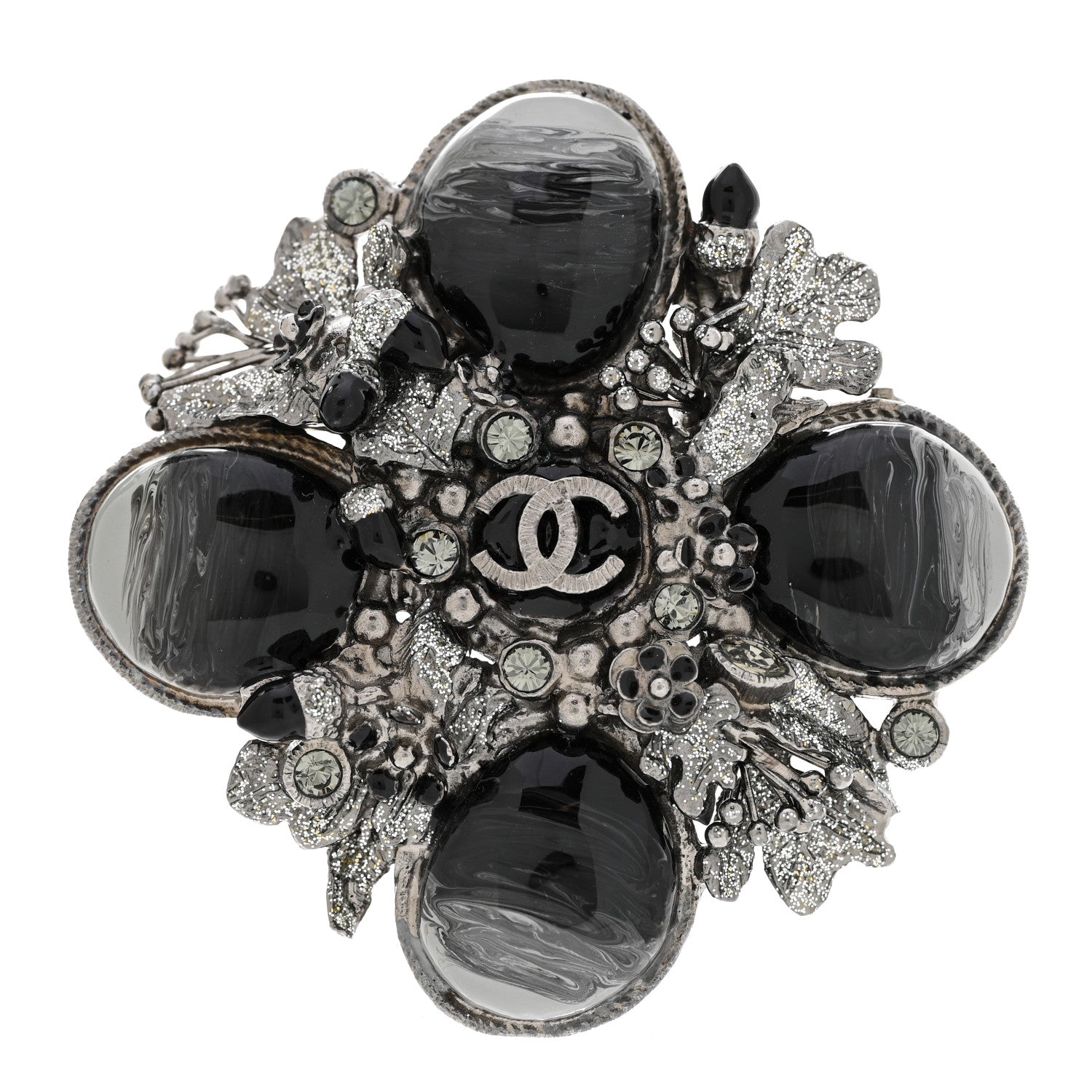Chanel Ruthenium Resin CC Cross Brooch Silver 1 of 5