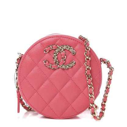 Chanel Caviar Quilted French New Wave Round Clutch With Chain Pink 1 of 11