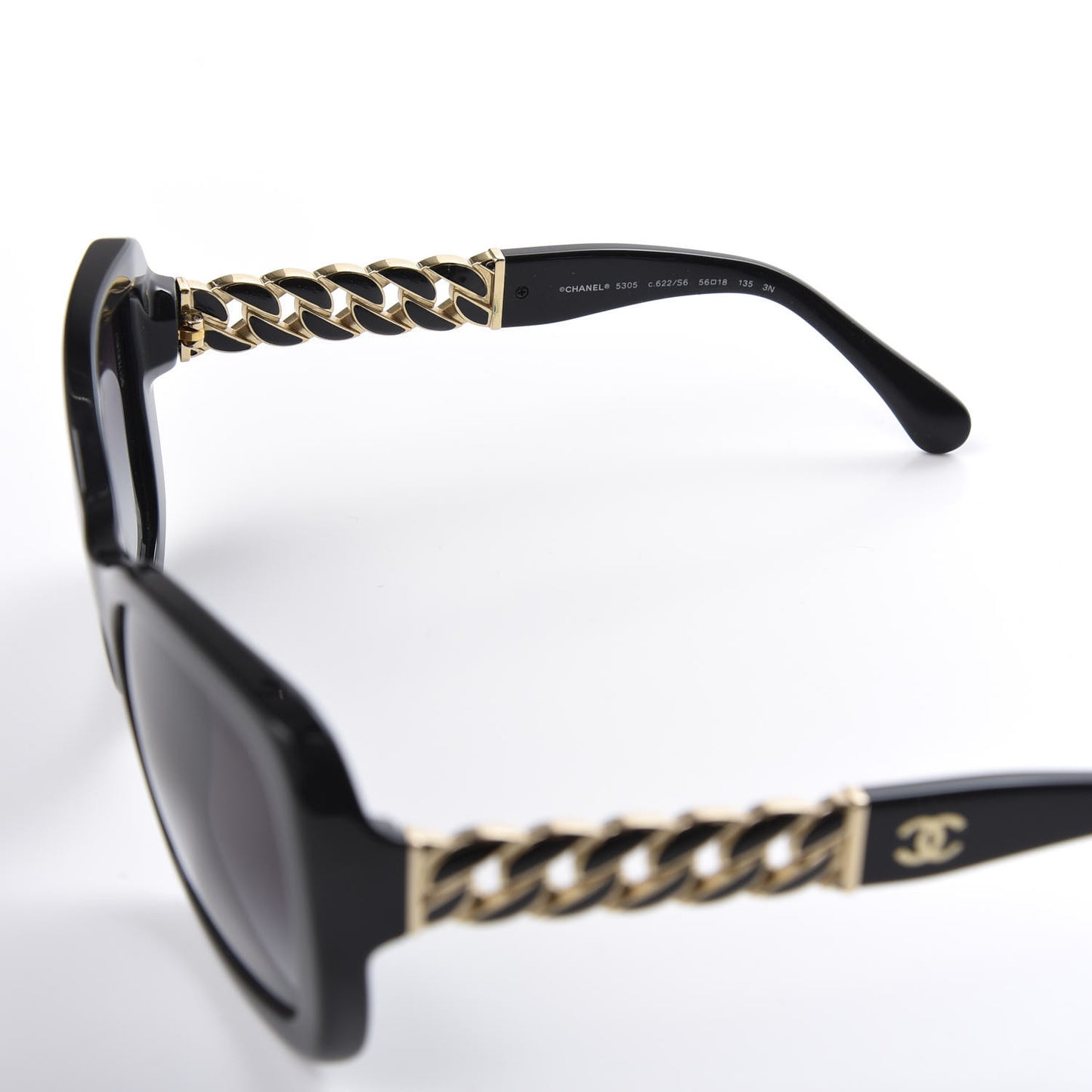 Acetate Metal Chain Square Sunglasses 5305 Black