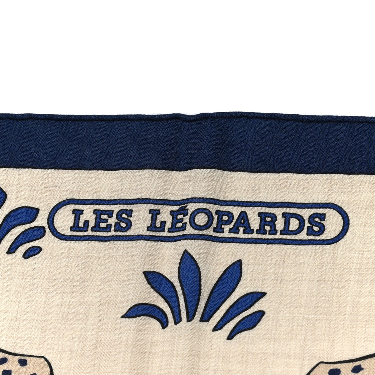 Hermes Cashmere Silk Les Leopards Shawl 140 Naturel Bleu Orange 5 of 5