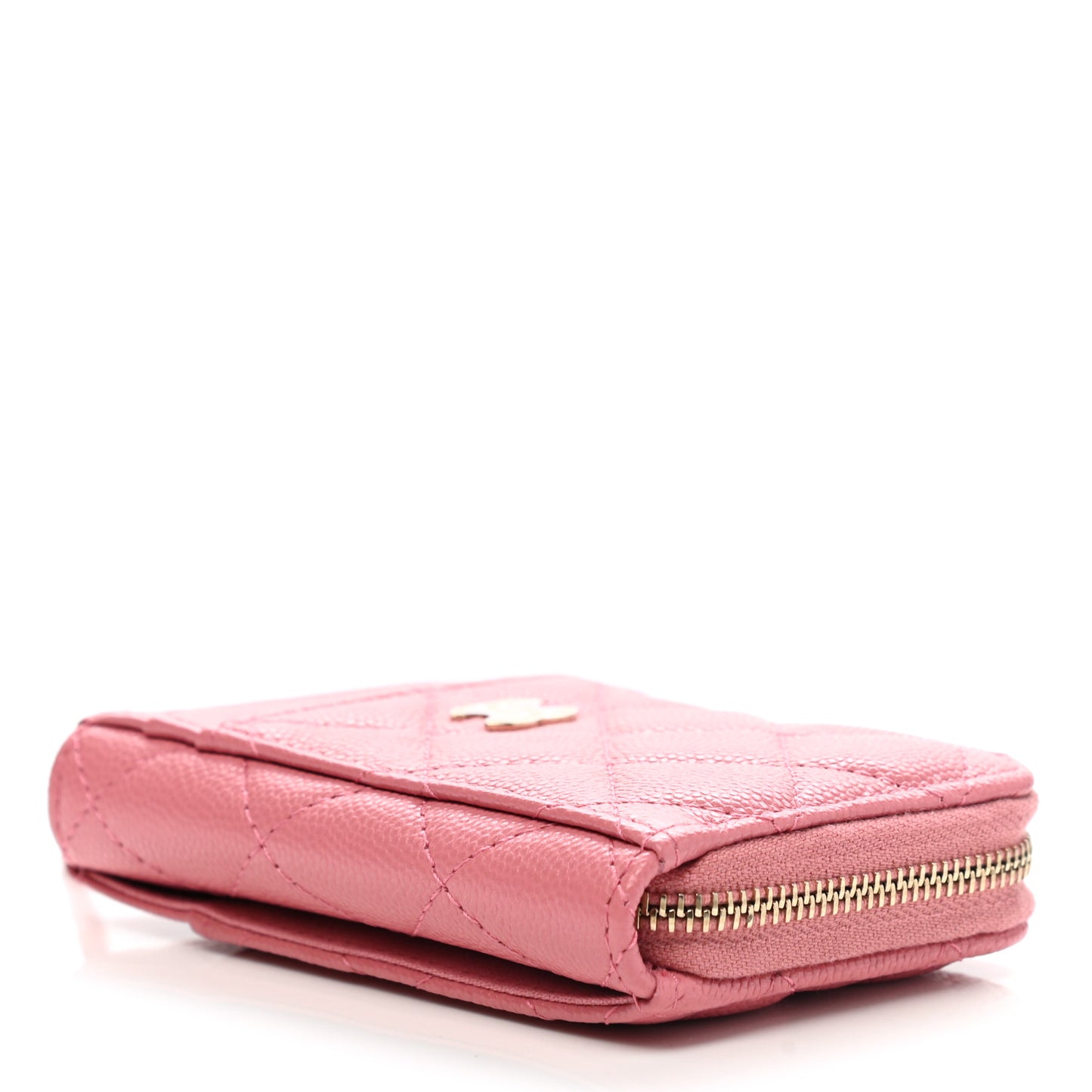 Caviar Quilted Zip Card Holder Pink