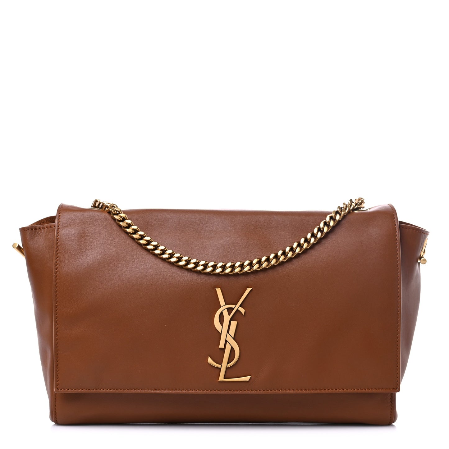 Smooth Calfskin Suede Medium Reversible Monogram Kate Satchel Light Ochre