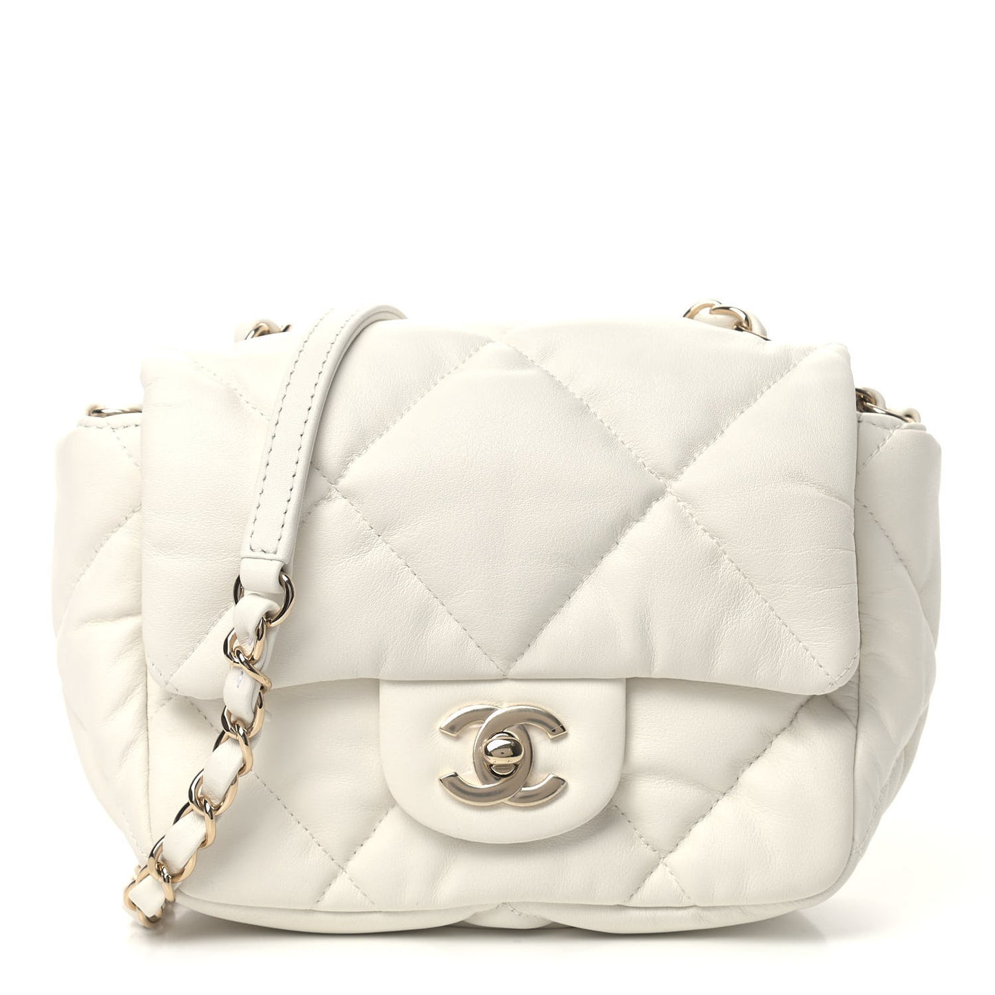 Calfskin Quilted Mini Square Bubbly Flap White