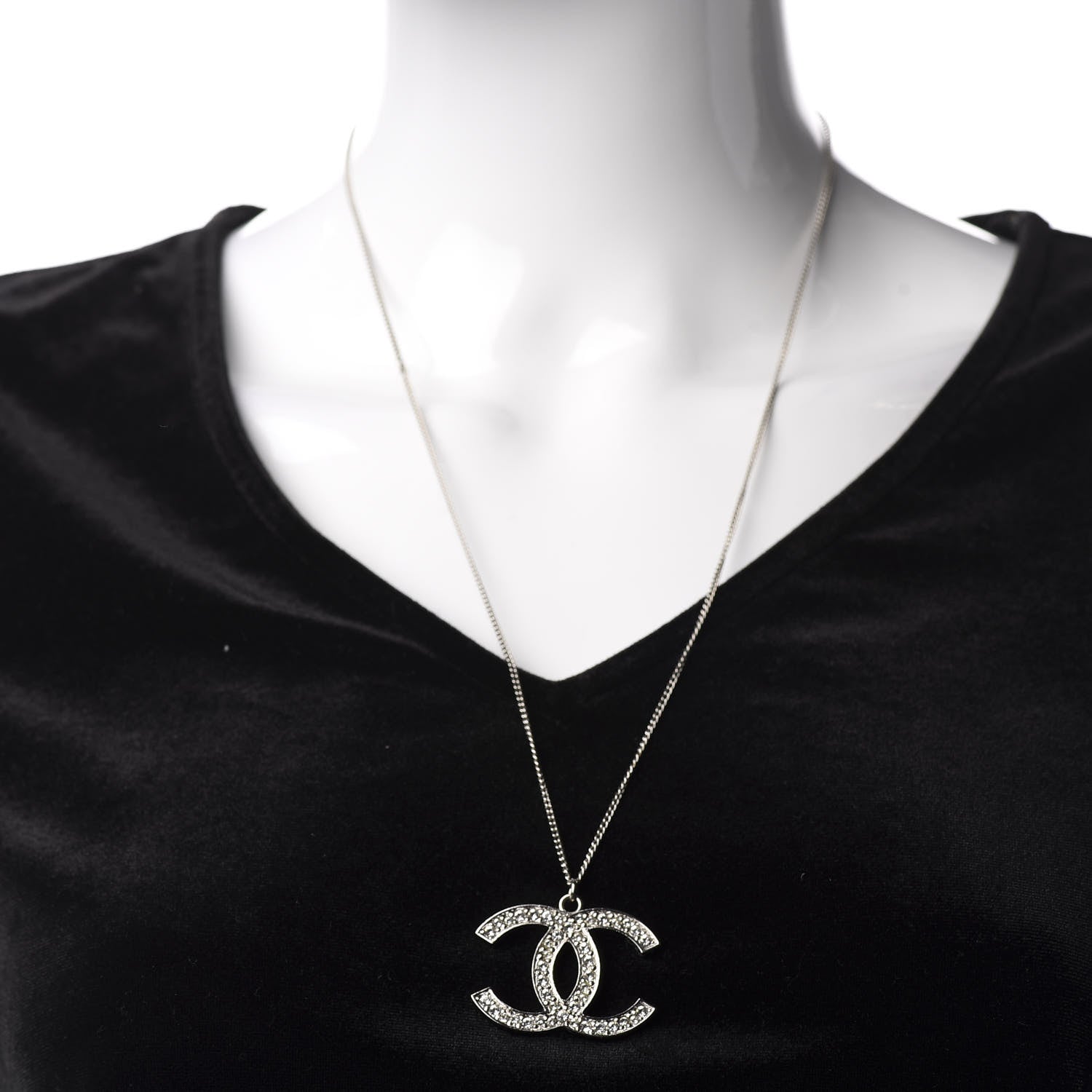 Chanel Crystal Timeless CC Necklace Silver 2 of 5