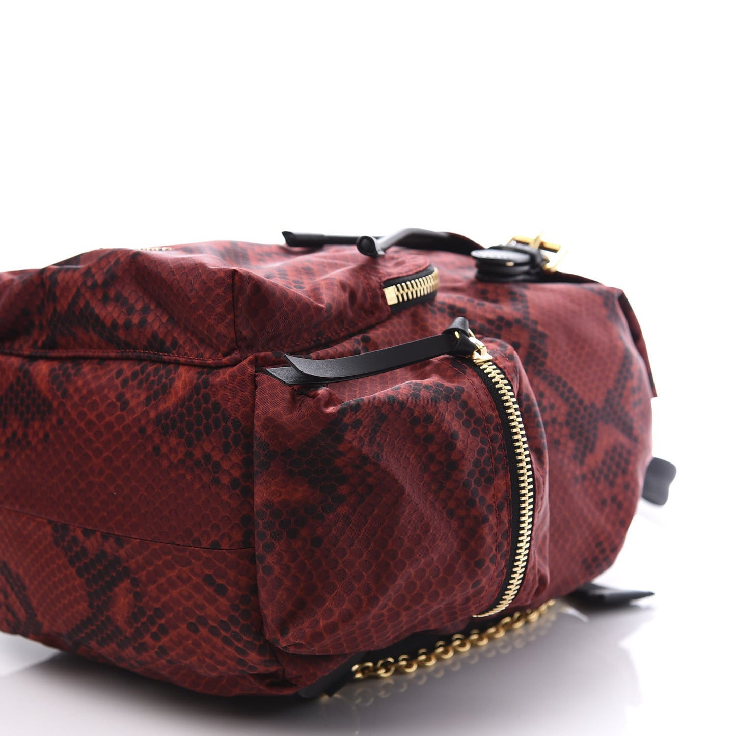 Nylon Python Print Medium Rucksack Backpack Burgundy Red