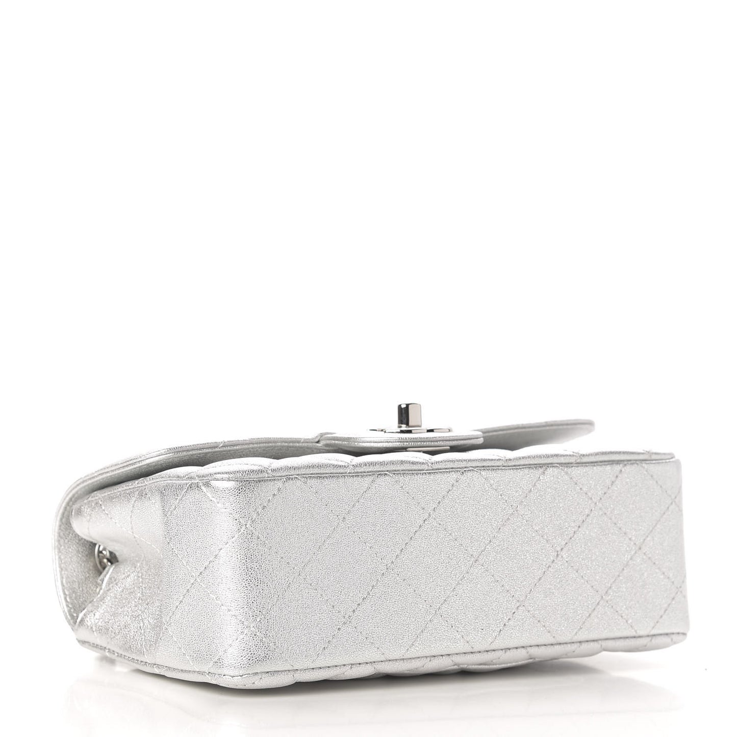 Metallic Lambskin Quilted Mini Rectangular Flap Silver