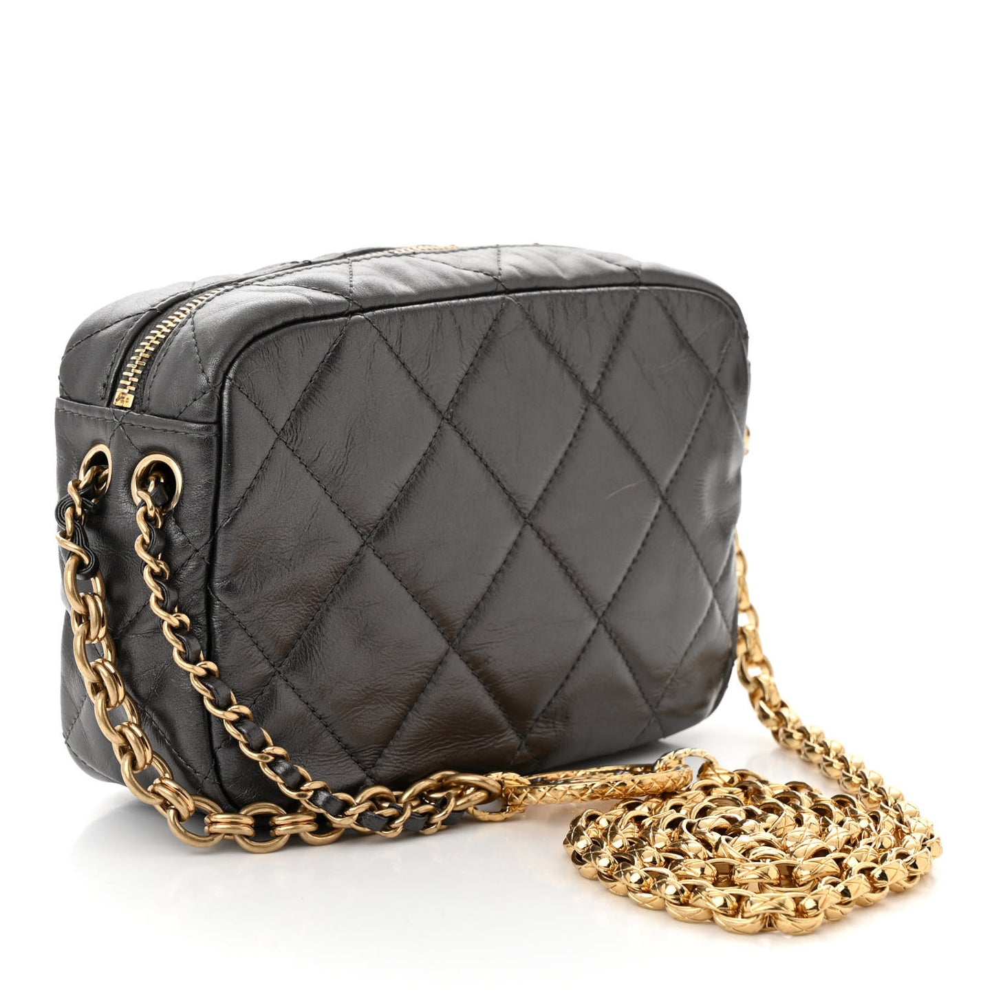 Metallic Calfskin Pearl Quilted CC Mini Camera Case Ruthenium