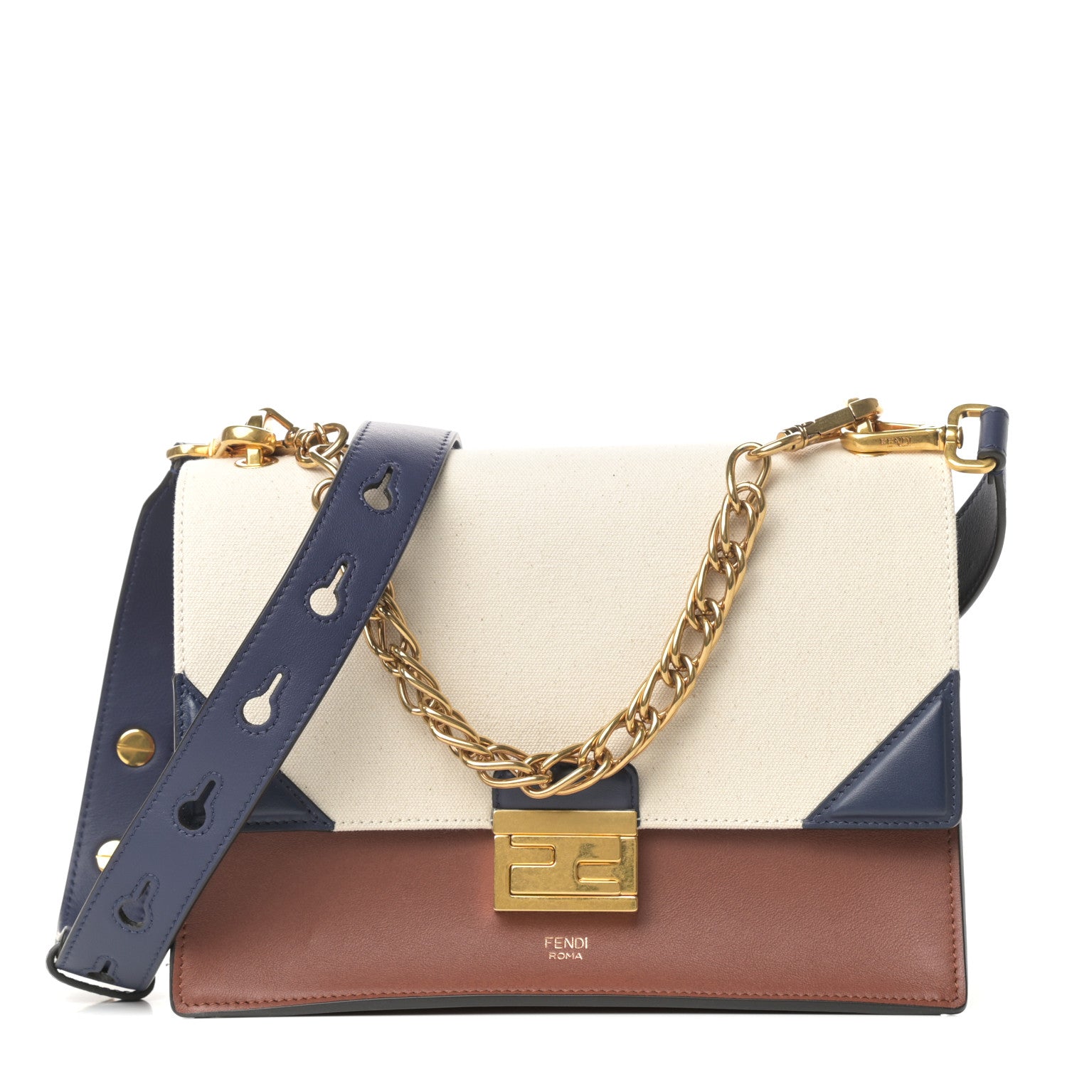 Fendi Vitello Grace Century Seville Canvas F is Fendi Kan U Shoulder Bag Rust Grezzo Blueberry 1 of 9