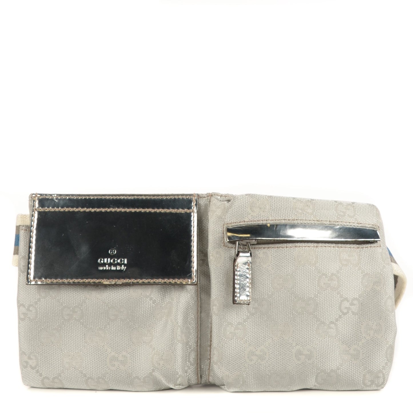 GG Monogram Web Double Pocket Belt Bag Silver