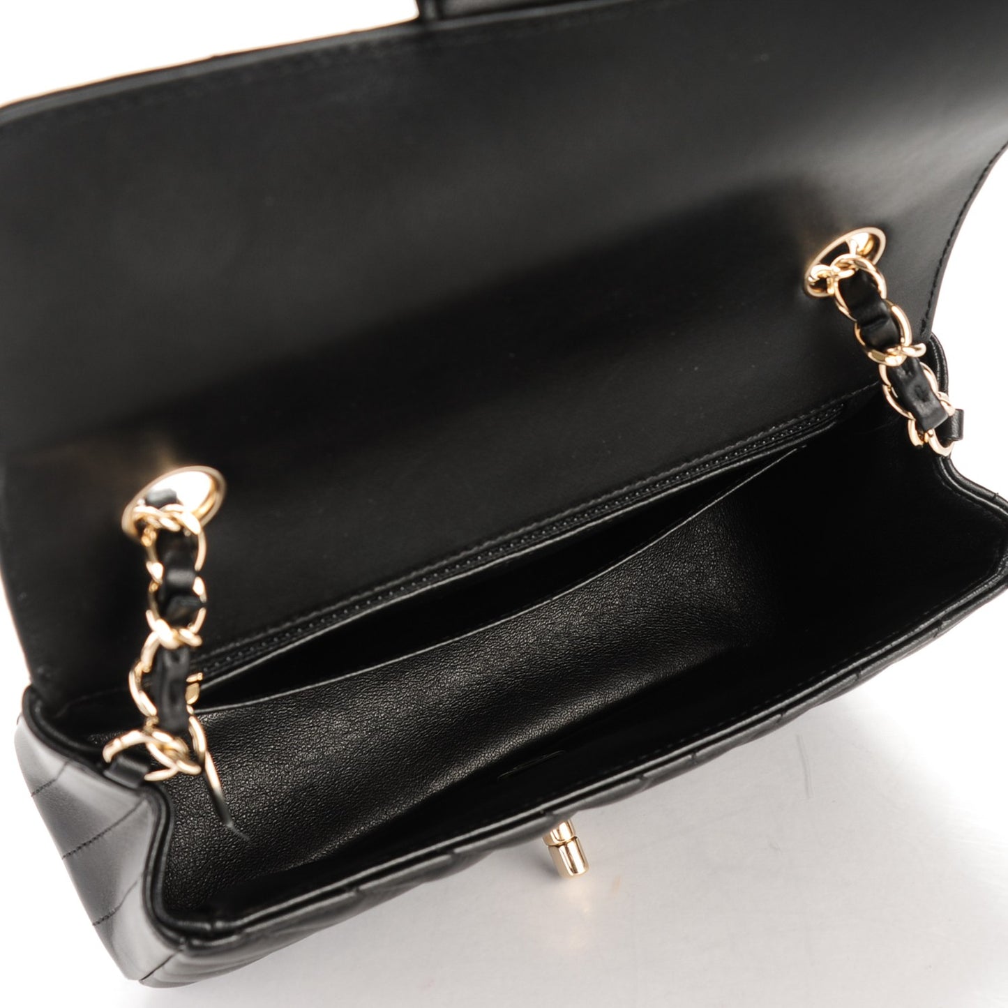 Lambskin Chevron Quilted Mini Rectangular Flap Black