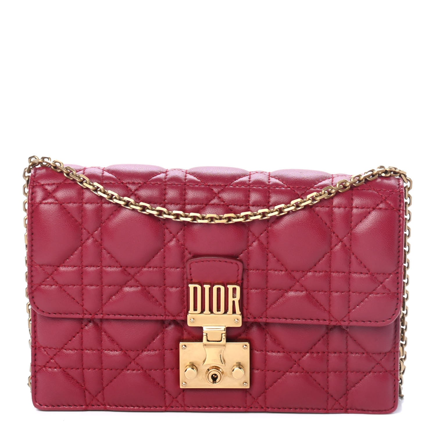 Christian Dior Lambskin Cannage Dioraddict Wallet on Chain Clutch Fuchsia 1 of 4
