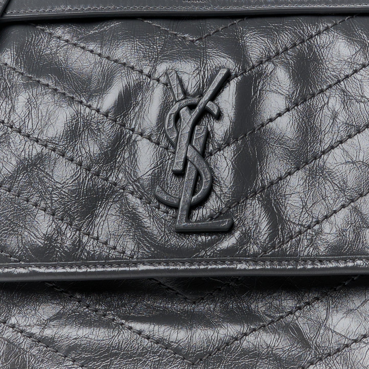 SAINT LAURENT Crinkled Calfskin Matelasse Monogram Medium Niki Chain Satchel Storm